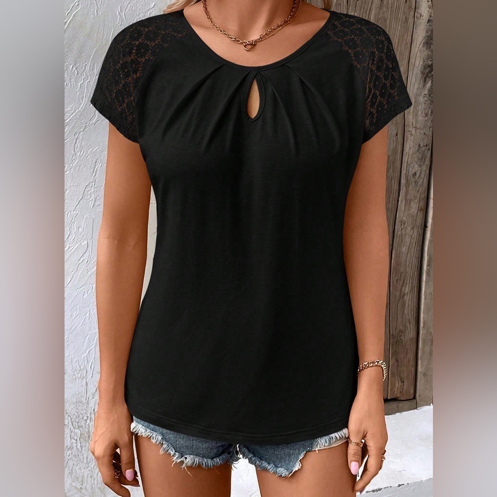 Elegant Black Lace Sleeve Women's Top